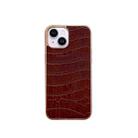 For iPhone 14 Nano Electroplating Crocodile Texture Genuine Leather Phone Case(Coffee Brown) - 1