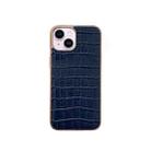 For iPhone 14 Plus Nano Electroplating Crocodile Texture Genuine Leather Phone Case(Blue) - 1