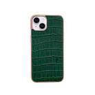 For iPhone 14 Plus Nano Electroplating Crocodile Texture Genuine Leather Phone Case(Green) - 1