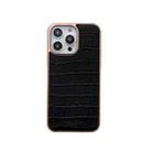 For iPhone 13 Pro Nano Electroplating Crocodile Texture Genuine Leather Phone Case(Black) - 1