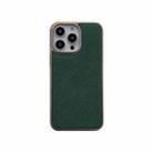 For iPhone 14 Pro Max Nano Electroplating Cross Texture Genuine Leather Phone Case(Green) - 1