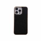 For iPhone 14 Pro Max Nano Electroplating Cross Texture Genuine Leather Phone Case(Black) - 1