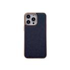 For iPhone 14 Pro Nano Electroplating Cross Texture Genuine Leather Phone Case(Blue) - 1