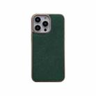 For iPhone 14 Pro Nano Electroplating Cross Texture Genuine Leather Phone Case(Green) - 1