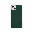 For iPhone 14 Nano Electroplating Cross Texture Genuine Leather Phone Case(Green) - 1