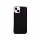 For iPhone 14 Nano Electroplating Cross Texture Genuine Leather Phone Case(Black) - 1