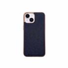 For iPhone 14 Plus Nano Electroplating Cross Texture Genuine Leather Phone Case(Blue) - 1