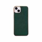 For iPhone 14 Plus Nano Electroplating Cross Texture Genuine Leather Phone Case(Green) - 1