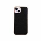 For iPhone 14 Plus Nano Electroplating Cross Texture Genuine Leather Phone Case(Black) - 1