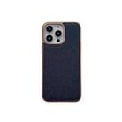 For iPhone 13 Pro Max Nano Electroplating Cross Texture Genuine Leather Phone Case(Blue) - 1