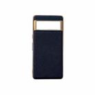 For Google Pixel 6a Nano Electroplating Cross Texture Genuine Leather Phone Case(Blue) - 1