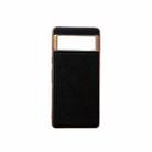 For Google Pixel 6a Nano Electroplating Cross Texture Genuine Leather Phone Case(Black) - 1