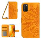 For Samsung Galaxy A02S/F02S 164.3mm Skin Feel Sun Flower Pattern Flip Leather Phone Case with Lanyard(Yellow) - 1
