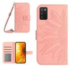 For Samsung Galaxy A03S 166mm Skin Feel Sun Flower Pattern Flip Leather Phone Case with Lanyard(Pink) - 1