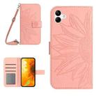 For Samsung Galaxy A04 4G Skin Feel Sun Flower Pattern Flip Leather Phone Case with Lanyard(Pink) - 1