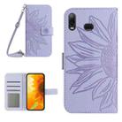For Samsung Galaxy A10S/M01S Skin Feel Sun Flower Pattern Flip Leather Phone Case with Lanyard(Purple) - 1
