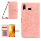 For Samsung Galaxy A10S/M01S Skin Feel Sun Flower Pattern Flip Leather Phone Case with Lanyard(Pink) - 1
