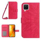 For Samsung Galaxy A12 4G/A12 5G/M12/F12 Skin Feel Sun Flower Pattern Flip Leather Phone Case with Lanyard(Rose Red) - 1