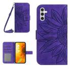 For Samsung Galaxy A13 5G Skin Feel Sun Flower Pattern Flip Leather Phone Case with Lanyard(Dark Purple) - 1