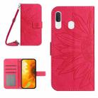 For Samsung Galaxy A20E Skin Feel Sun Flower Pattern Flip Leather Phone Case with Lanyard(Rose Red) - 1