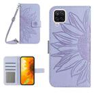 For Samsung Galaxy A22 4G Skin Feel Sun Flower Pattern Flip Leather Phone Case with Lanyard(Purple) - 1