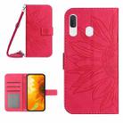 For Samsung Galaxy A30/A20/M10S Skin Feel Sun Flower Pattern Flip Leather Phone Case with Lanyard(Rose Red) - 1