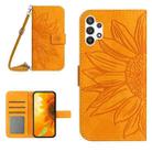 For Samsung Galaxy A32 4G Skin Feel Sun Flower Pattern Flip Leather Phone Case with Lanyard(Yellow) - 1