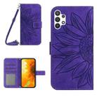 For Samsung Galaxy A32 4G Skin Feel Sun Flower Pattern Flip Leather Phone Case with Lanyard(Dark Purple) - 1