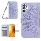 For Samsung Galaxy A32 5G Skin Feel Sun Flower Pattern Flip Leather Phone Case with Lanyard(Purple) - 1