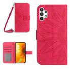 For Samsung Galaxy A32 5G Skin Feel Sun Flower Pattern Flip Leather Phone Case with Lanyard(Rose Red) - 1