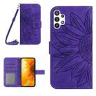 For Samsung Galaxy A32 5G Skin Feel Sun Flower Pattern Flip Leather Phone Case with Lanyard(Dark Purple) - 1