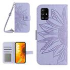 For Samsung Galaxy A51/M40S Skin Feel Sun Flower Pattern Flip Leather Phone Case with Lanyard(Purple) - 1