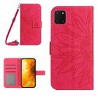 For Samsung Galaxy A81/Note10 Lite Skin Feel Sun Flower Pattern Flip Leather Phone Case with Lanyard(Rose Red) - 1