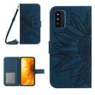 For Samsung Galaxy F52 5G Skin Feel Sun Flower Pattern Flip Leather Phone Case with Lanyard(Inky Blue) - 1