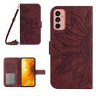 For Samsung Galaxy M23 5G Skin Feel Sun Flower Pattern Flip Leather Phone Case with Lanyard(Wine Red) - 1