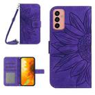 For Samsung Galaxy M23 5G Skin Feel Sun Flower Pattern Flip Leather Phone Case with Lanyard(Dark Purple) - 1