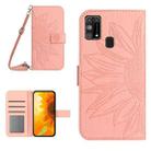 For Samsung Galaxy M31/M21S Skin Feel Sun Flower Pattern Flip Leather Phone Case with Lanyard(Pink) - 1