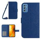 For Samsung Galaxy M52 5G Skin Feel Sun Flower Pattern Flip Leather Phone Case with Lanyard(Dark Blue) - 1