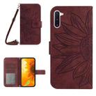 For Samsung Galaxy Note10 Skin Feel Sun Flower Pattern Flip Leather Phone Case with Lanyard(Wine Red) - 1