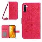 For Samsung Galaxy Note10 Skin Feel Sun Flower Pattern Flip Leather Phone Case with Lanyard(Rose Red) - 1