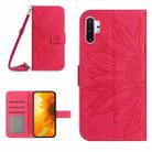 For Samsung Galaxy Note10+ Skin Feel Sun Flower Pattern Flip Leather Phone Case with Lanyard(Rose Red) - 1