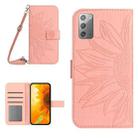 For Samsung Galaxy Note20 Skin Feel Sun Flower Pattern Flip Leather Phone Case with Lanyard(Pink) - 1