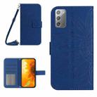 For Samsung Galaxy Note20 Skin Feel Sun Flower Pattern Flip Leather Phone Case with Lanyard(Dark Blue) - 1