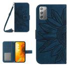 For Samsung Galaxy Note20 Skin Feel Sun Flower Pattern Flip Leather Phone Case with Lanyard(Inky Blue) - 1