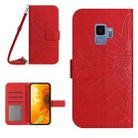 For Samsung Galaxy S9 Skin Feel Sun Flower Pattern Flip Leather Phone Case with Lanyard(Red) - 1