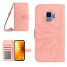 For Samsung Galaxy S9 Skin Feel Sun Flower Pattern Flip Leather Phone Case with Lanyard(Pink) - 1