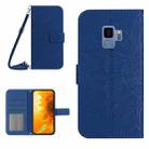 For Samsung Galaxy S9 Skin Feel Sun Flower Pattern Flip Leather Phone Case with Lanyard(Dark Blue) - 1