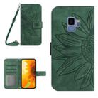 For Samsung Galaxy S9 Skin Feel Sun Flower Pattern Flip Leather Phone Case with Lanyard(Green) - 1