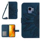 For Samsung Galaxy S9 Skin Feel Sun Flower Pattern Flip Leather Phone Case with Lanyard(Inky Blue) - 1