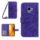 For Samsung Galaxy S9 Skin Feel Sun Flower Pattern Flip Leather Phone Case with Lanyard(Dark Purple) - 1